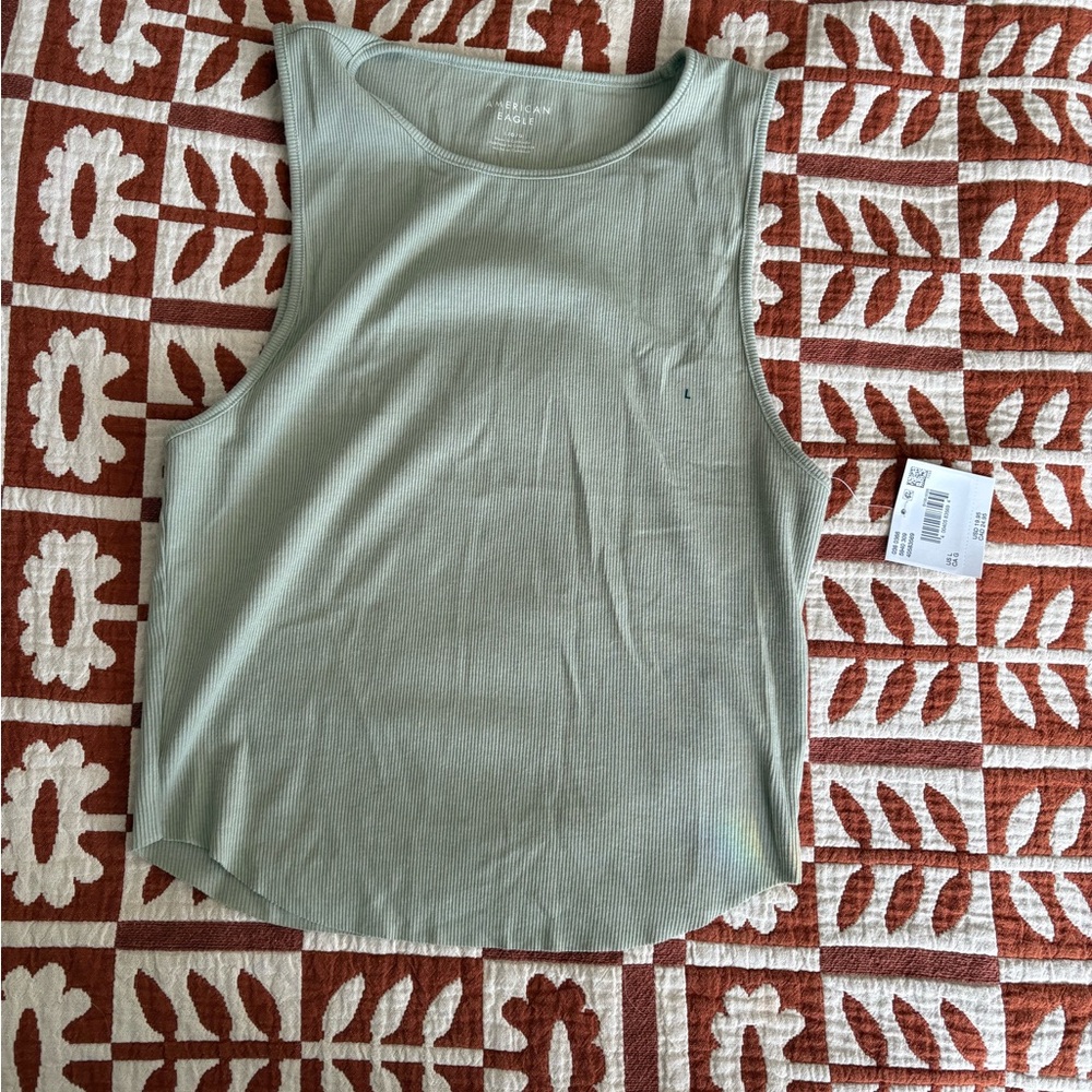 American Eagle Cropped Green Muscle Tee with Rounded Neckline